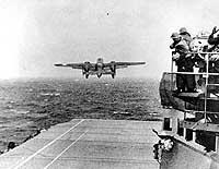 An Army Air Force B-25B bomber takes off from USS Hornet on the way to Tokyo.