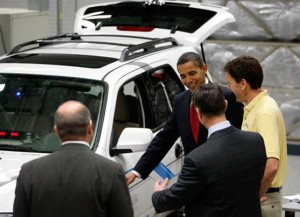 Pres. Barack Obama visits CA EV test center, where he announced $2.4 bil program to support battery car development.