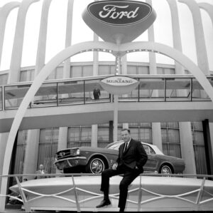 Henry Ford II with the Mustang at the World's Fair in Flushing Meadows, New York, on April 17, 1964. 