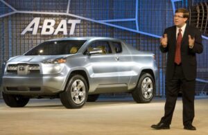 Toyota Motor Sales USA's top gaijin, Jim Lentz, revealing the A-BAT concept car.
