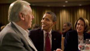 President Obama with house majority leader Steny Hoyer, D-MD, and house speaker Nancy Pelosi, D-CAca