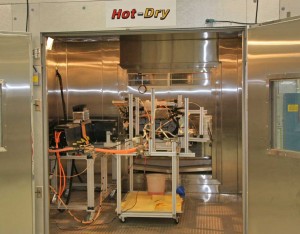 To ensure they can survive real-world conditions, Volt battery packs and driveline systems will under freezing cold and desert heat in thermal chambers like this one.