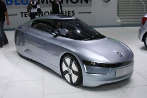 The hyper-efficient Volkswagen L1 can go about 100 miles on a liter of gas - more than 200 miles per gallon.