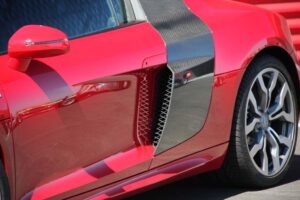 Most of the design features on the 2010 Audi R8 V10, including the side intakes, are functional enhancements.