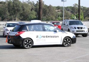 Nissan provided a chance to drive the new Leaf battery car's drivetrain and platform, but used a "mule" with a Versa body.