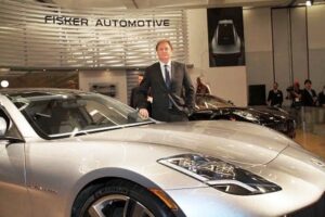 Henrik Fisker with his plug-in hybrid, the $87,900 Karma, which debuts in September 2010.