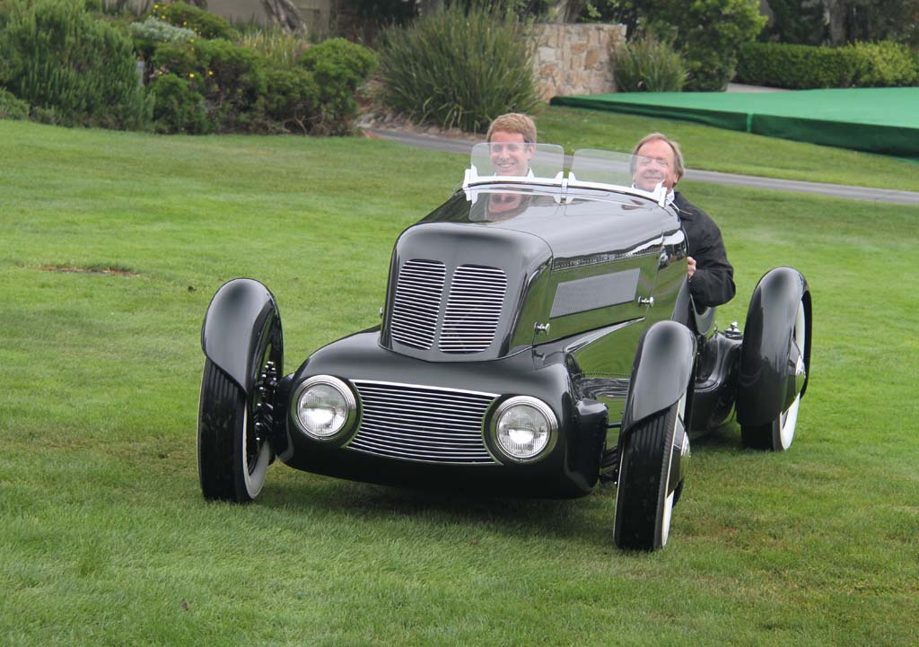 Edsel Ford II and son Henry III take the Speedster out for a spin