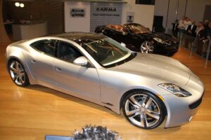 The 2011 Fisker Karma will get 50 miles on battery power alone, but should launch from 0 to 60 in 6 seconds, with a 125 mph top speed.