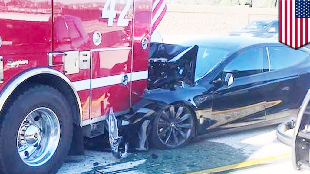 Model S fire truck crash California