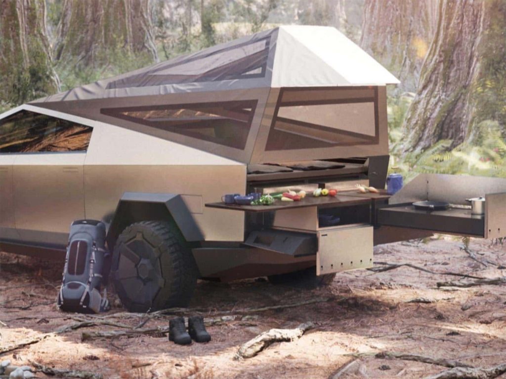Tesla Cybertruck - tailgate and camper