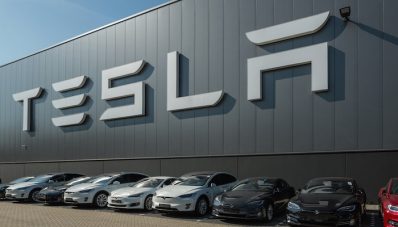 Tesla vehicles at plant