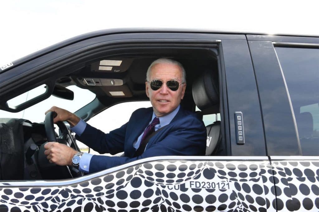 Pres. Joe Biden drives the Ford F-150 Lightning.