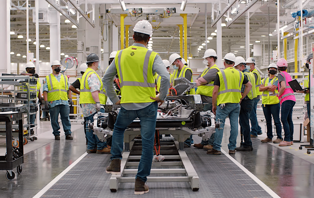 Rivian plant floor chassis