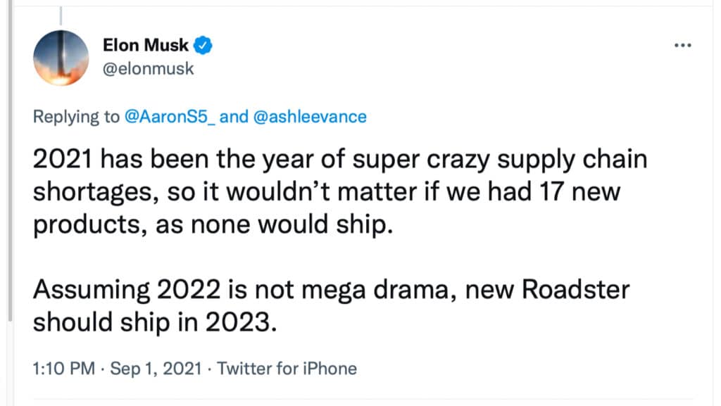 Musk Roadster delay tweet