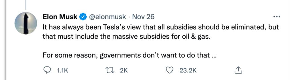 Musk tweet on German subsidy