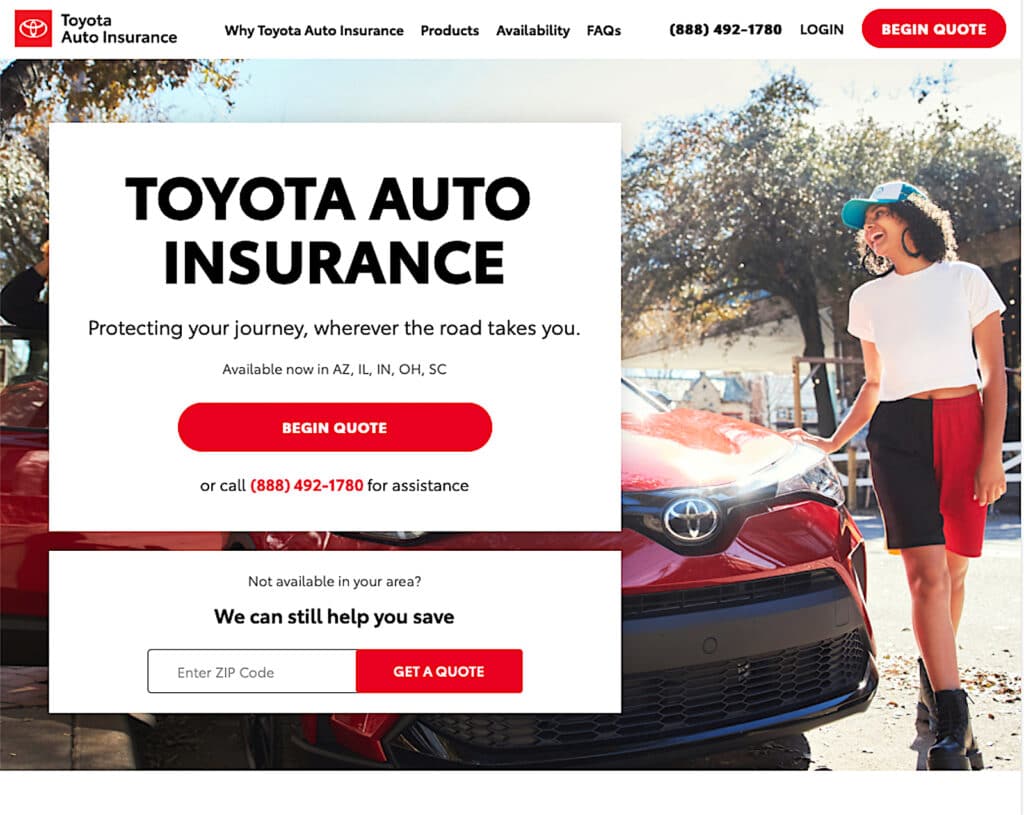 Toyota Auto Insurance website