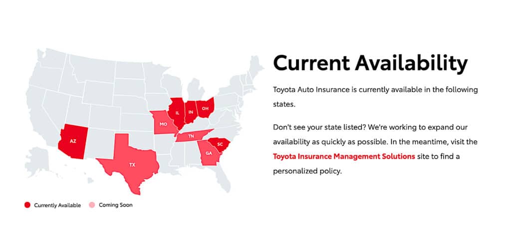 Toyota Auto Insurance Availability Map