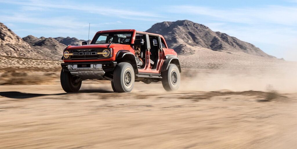 2022 Ford Bronco Raptor - driving sand front 3-4 F