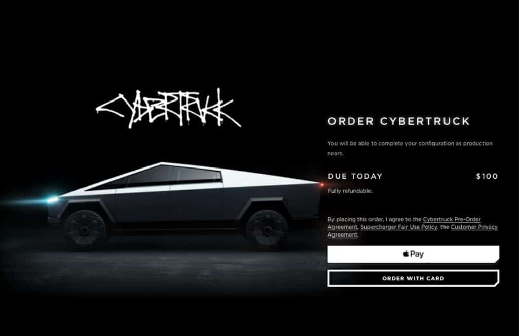 Cybertruck order webpage 1-14-22