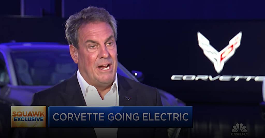 Reuss confirms Corvette EV CNBC graphics
