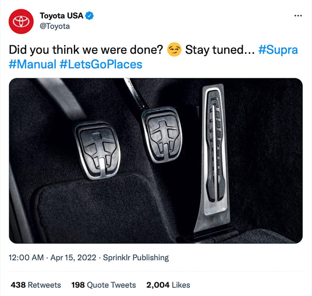 Toyota Supra manual tweet