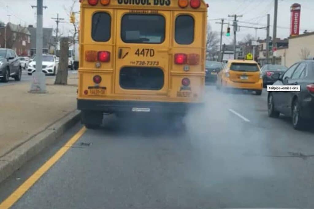 School bus belching fumes