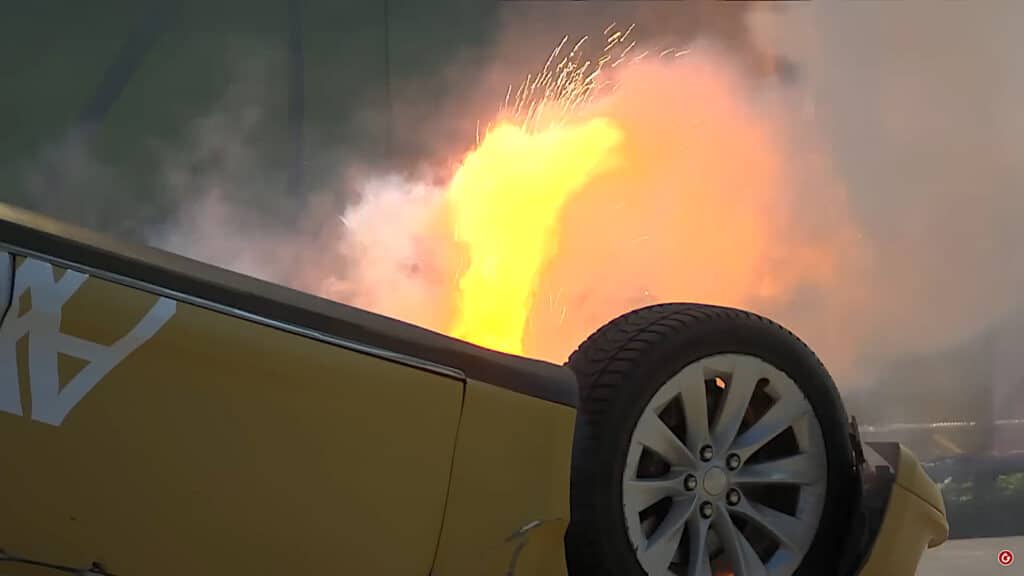 AXA fakes Tesla Model S fire close up