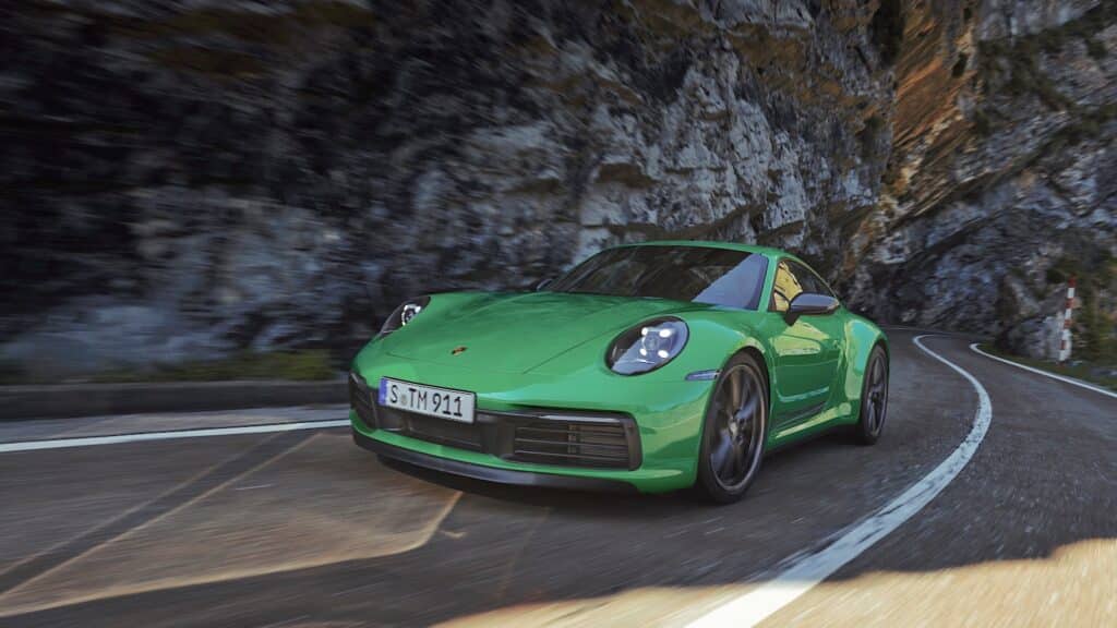 2023 Porsche 911 T front driving green REL