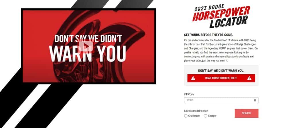 2023 Dodge Horsepower locator website