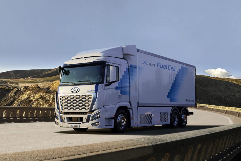 Hyundai Xcient fuel cell truck driving REL