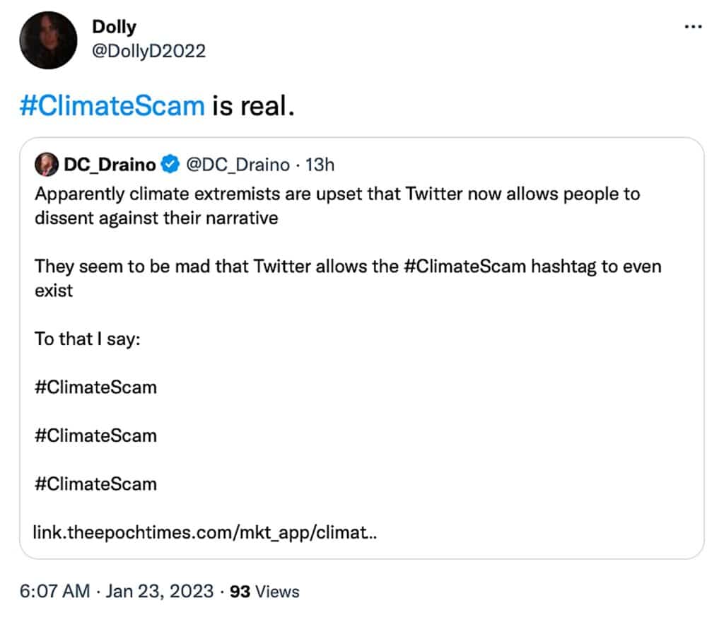 Climate scam tweet one 1-23-23