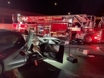 Tesla crash with fire truck California Feb 2023
