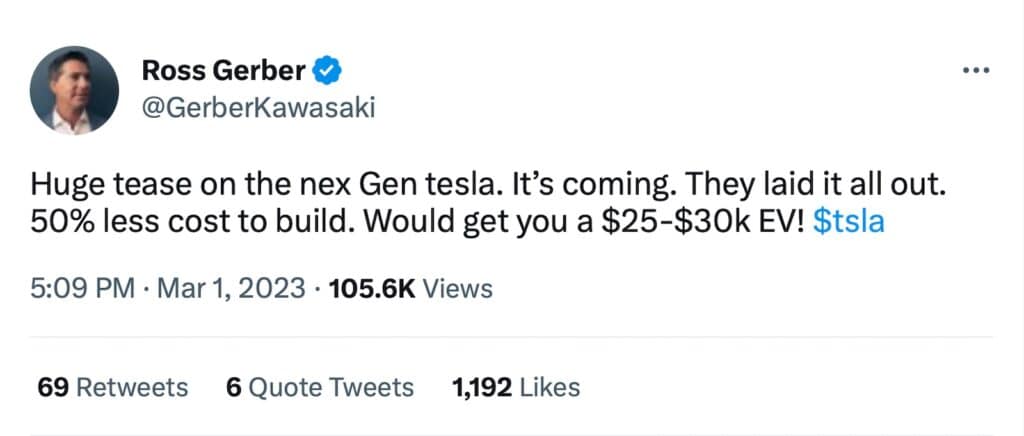 Gerber Tesla tweet 3-1-23