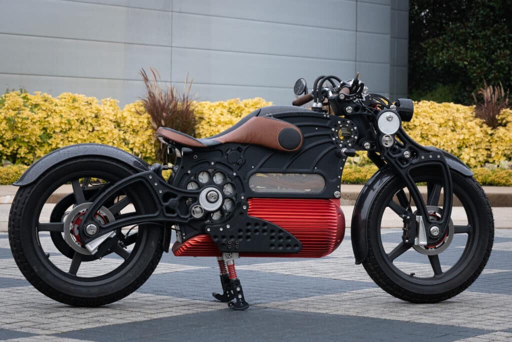 Curtiss electric motorcycle black and red side REL