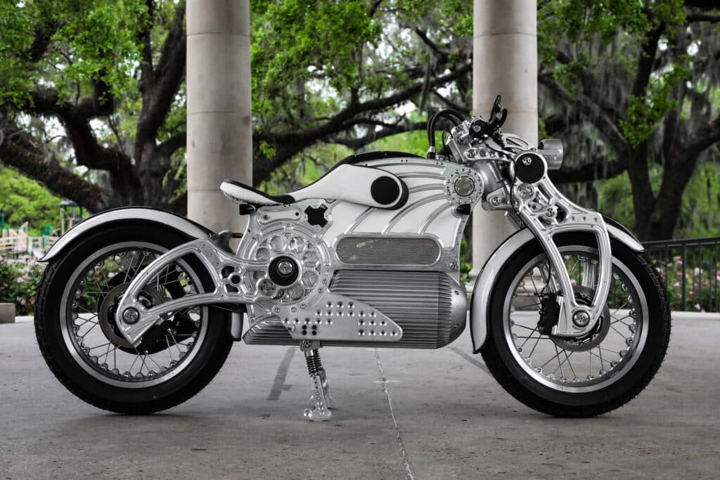Curtiss electric motorcycle silver side REL
