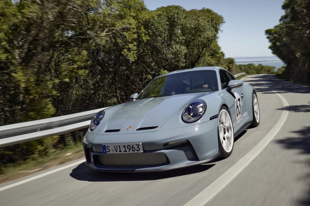 2023 Porsche 911 S:T driving front 3-4