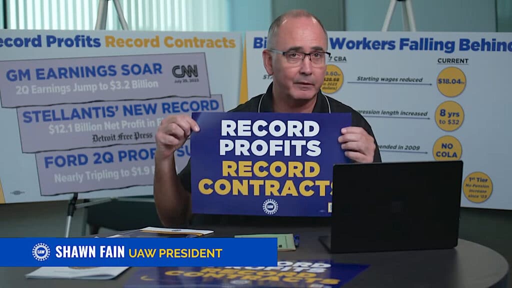 UAW Fain stream with sign