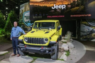 Jim Morrison, senior vice president and head of Jeep® brand North America, introducing the new 2024 Jeep Gladiator at the 2023 Detroit Auto Show